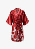 Kimono Long en Satin Rouge | Grues Japonaises