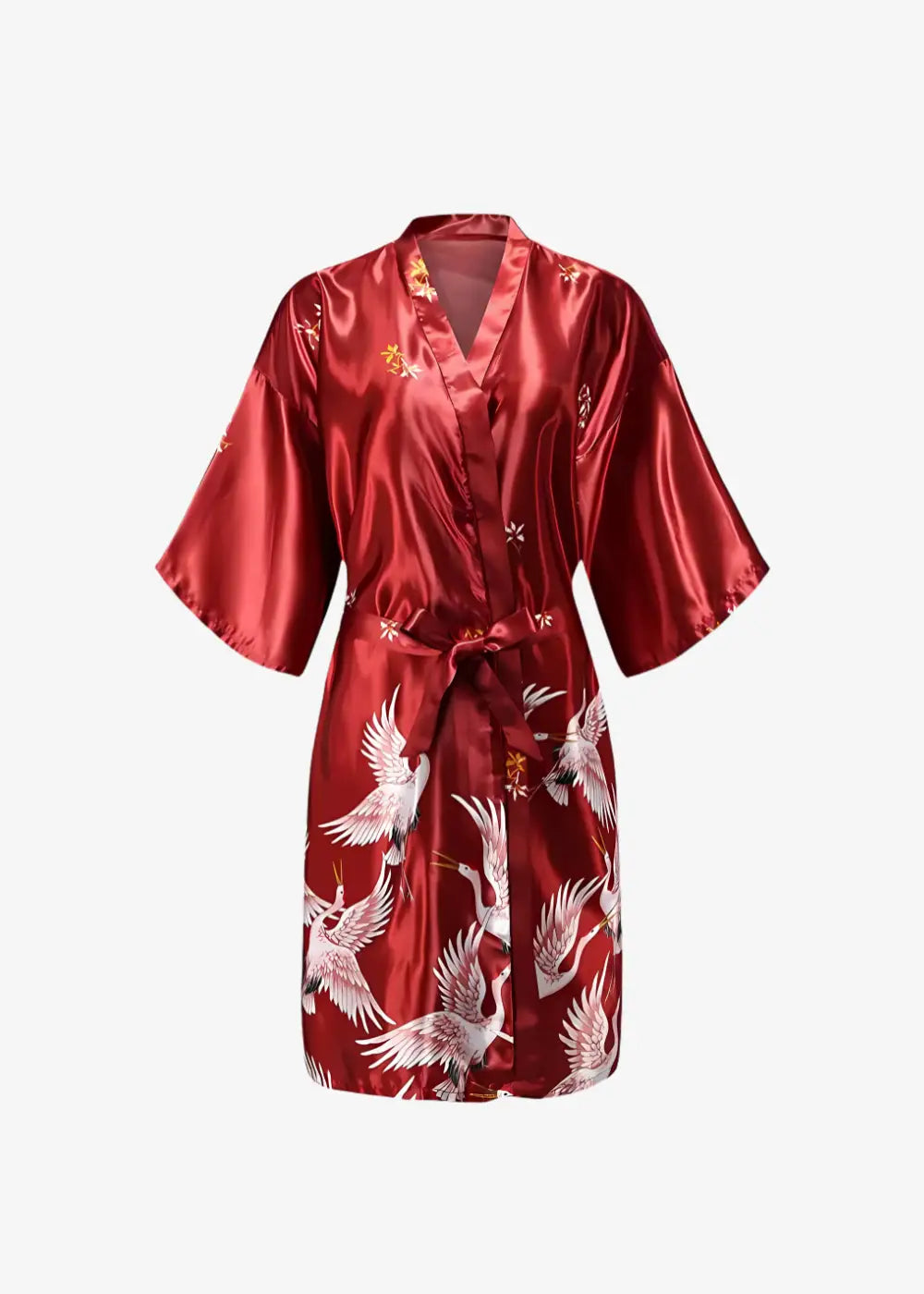 Kimono Long en Satin Rouge | Grues Japonaises