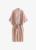 Kimono Long Fleuri Femme Beige