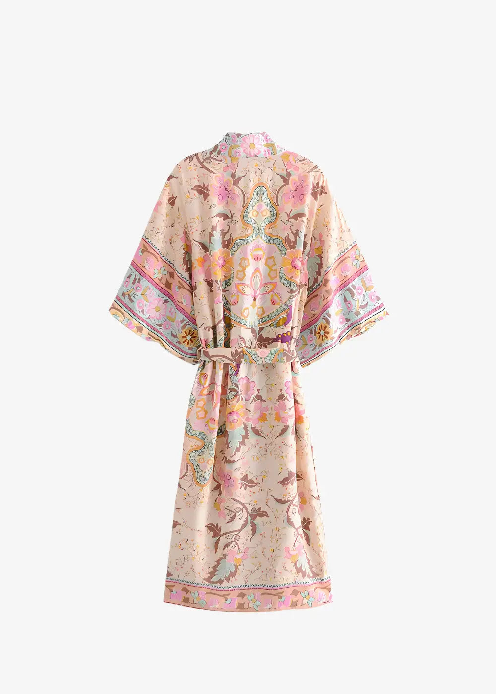 Kimono Long Fleuri Rose Pâle