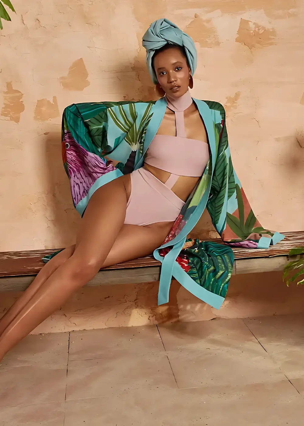 Kimono Long Vert Tropical