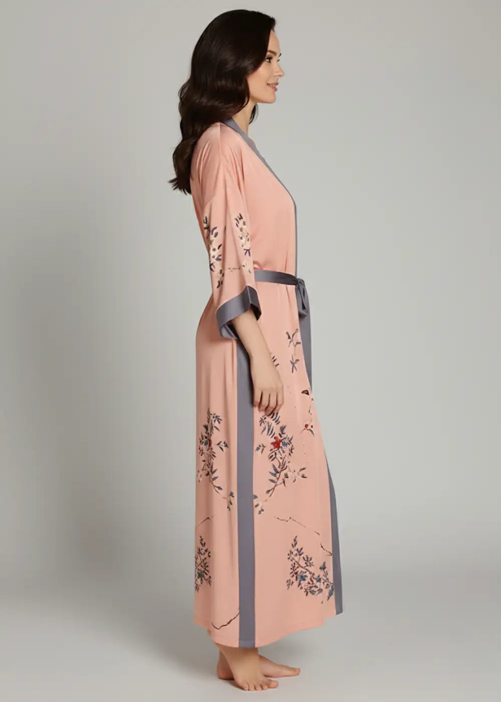 Kimono Nuit Femme Rose et Gris