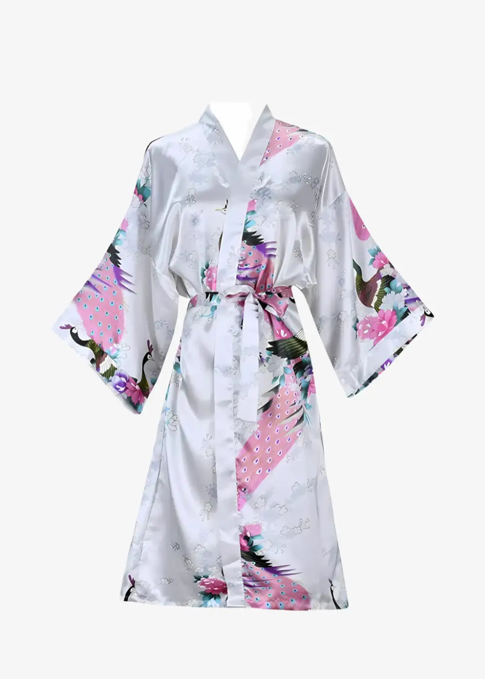 Kimono Satin Blanc Floral
