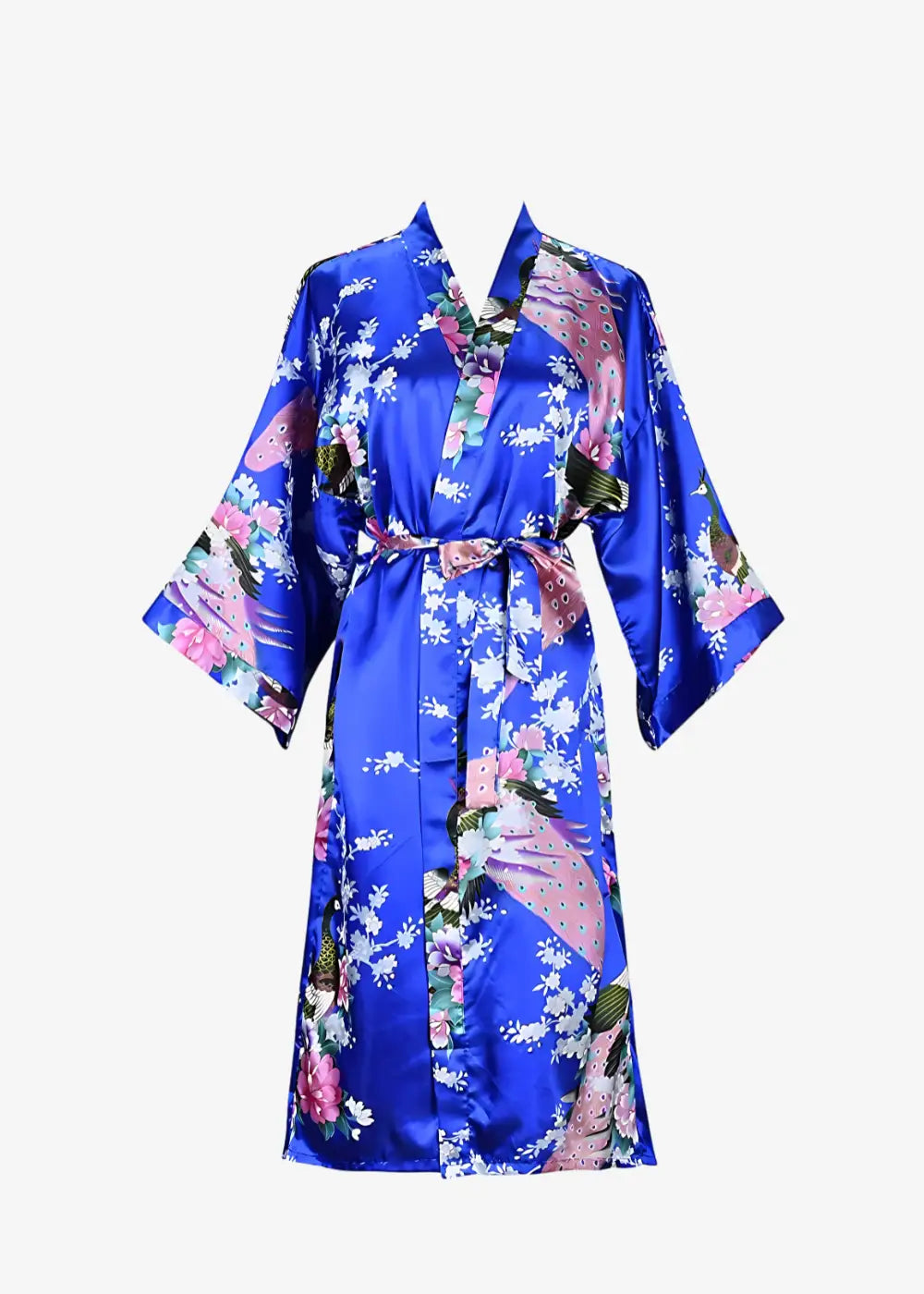 Kimono Satin Bleu Clair Fleuri