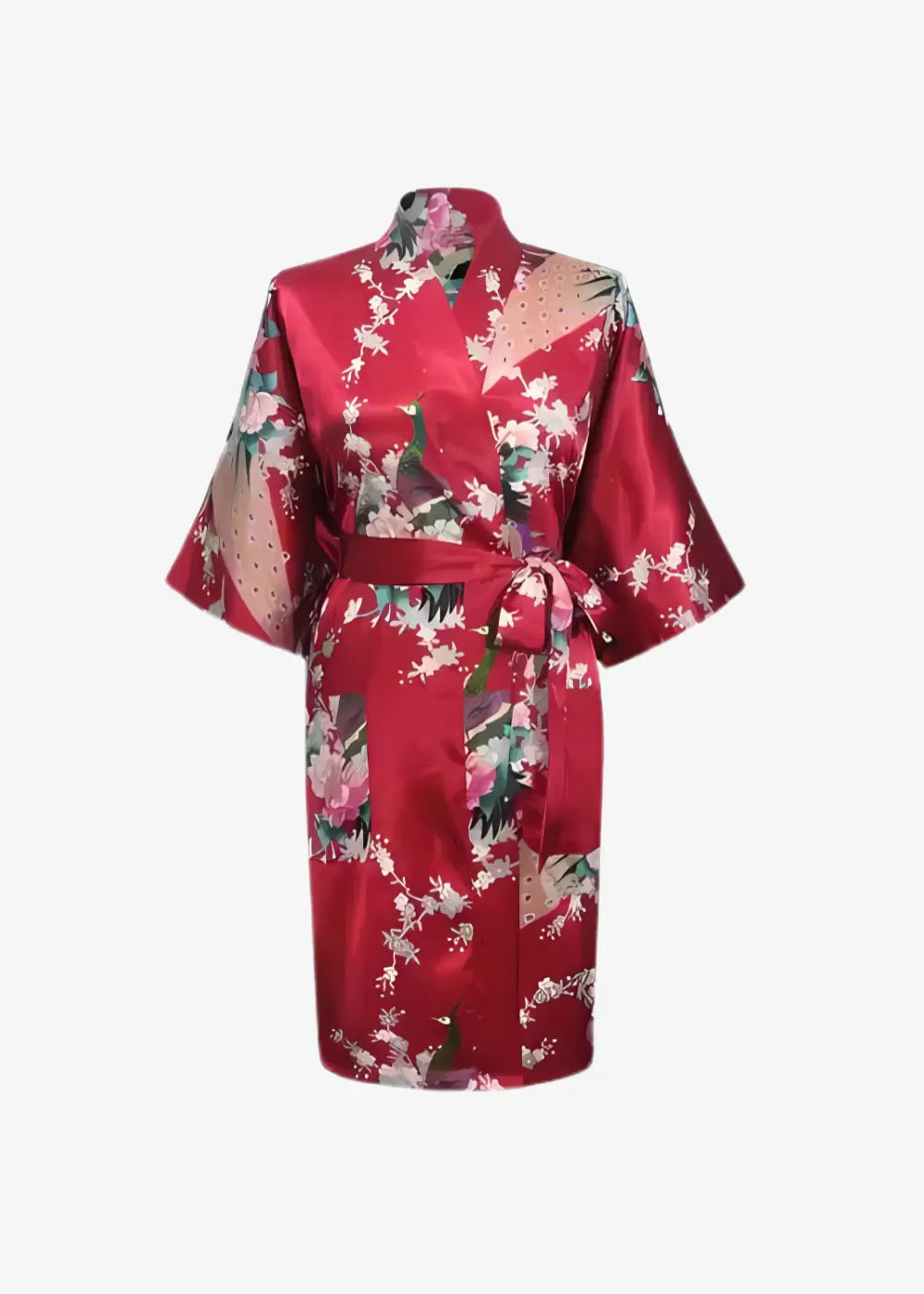Kimono Satin Court Rouge Fleuri