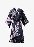 Kimono Satin Femme Noir Floral