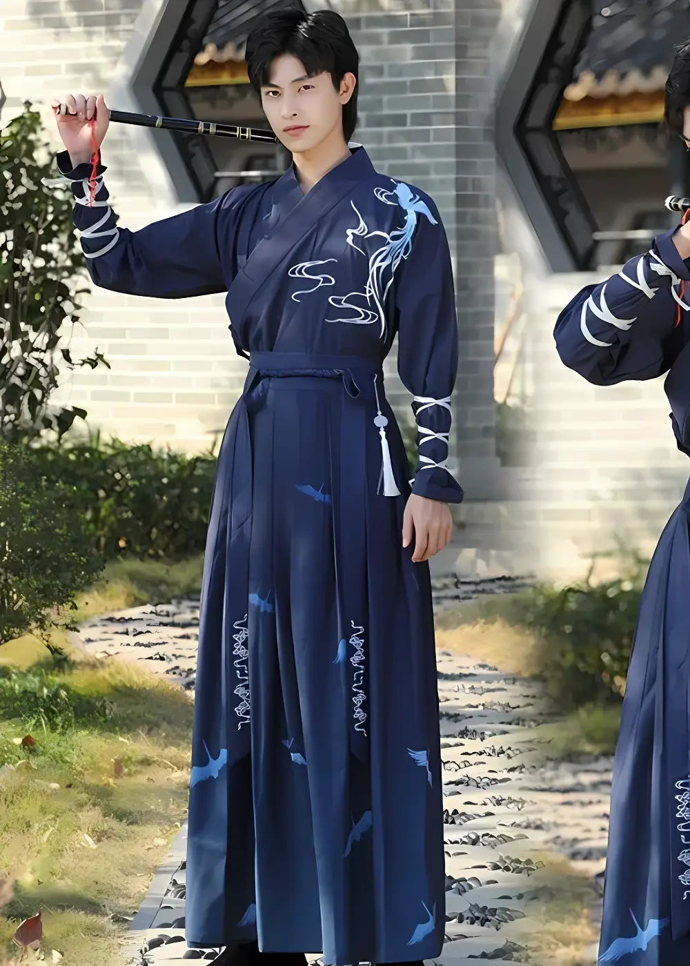 Kimono Traditionnel Bleu Grues Japonaises Homme