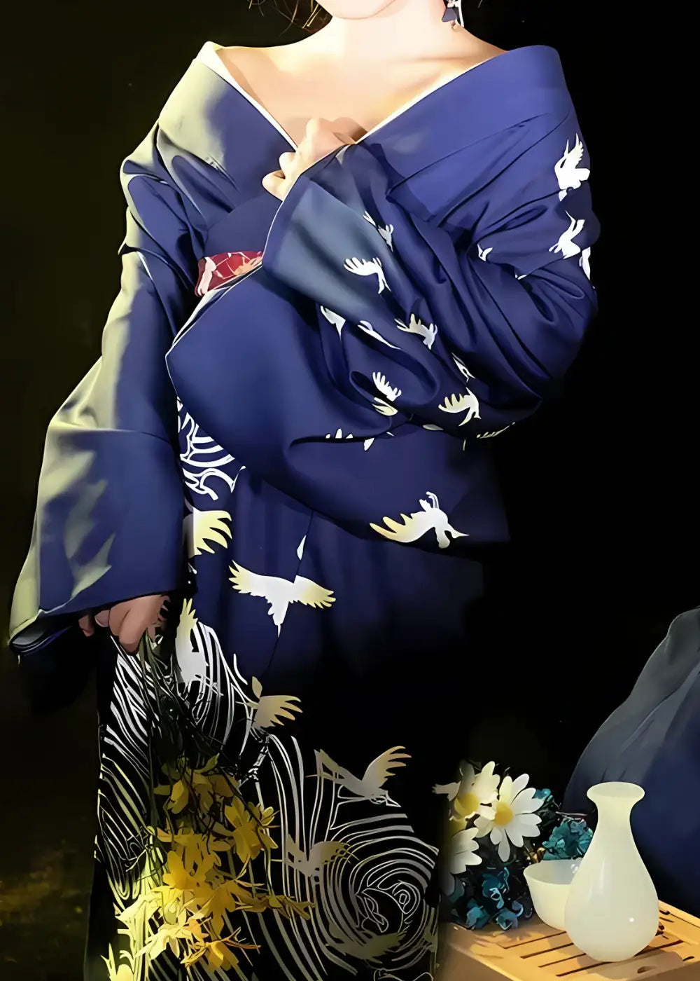 Kimono Traditionnel Femme Grues Japonaises