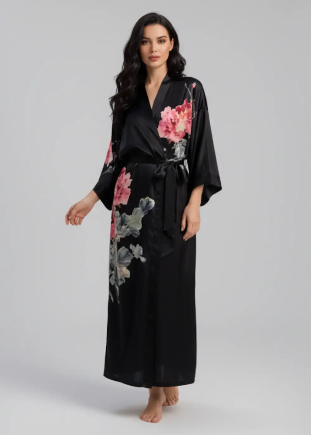 Kimono Veste De Nuit Noir Floral