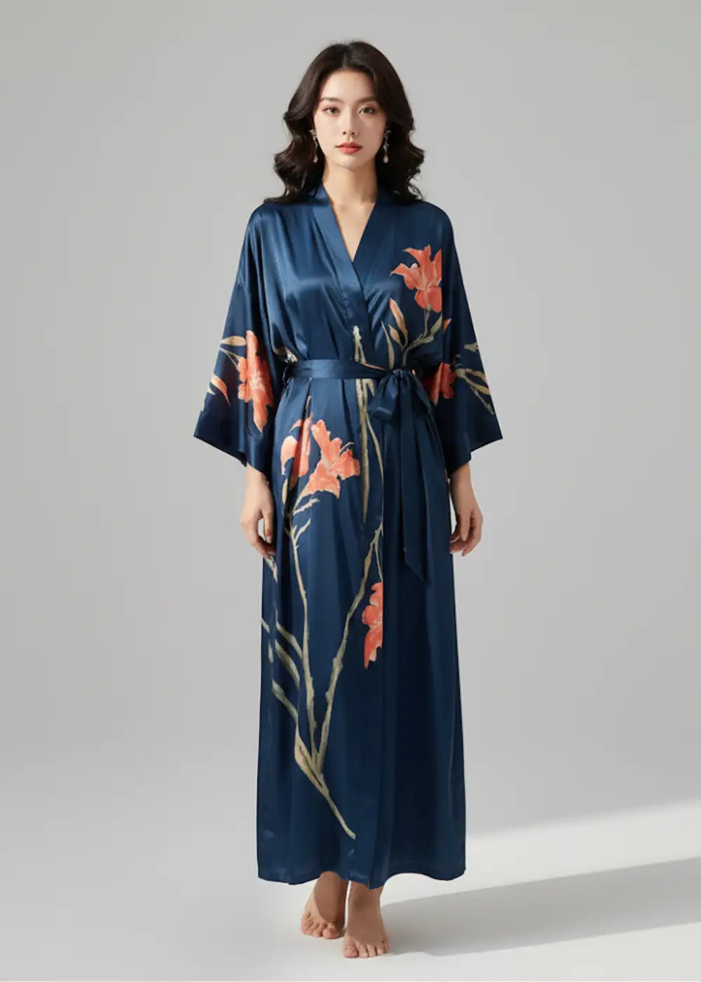 Peignoir Kimono De Nuit en Satin Long