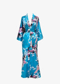 Peignoir Kimono Femme en Satin Bleu Turquoise