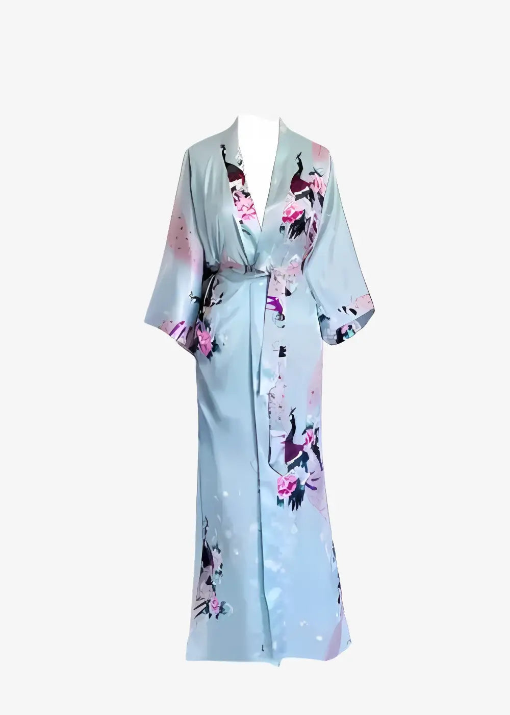 Peignoir Kimono Femme en Satin Cyan