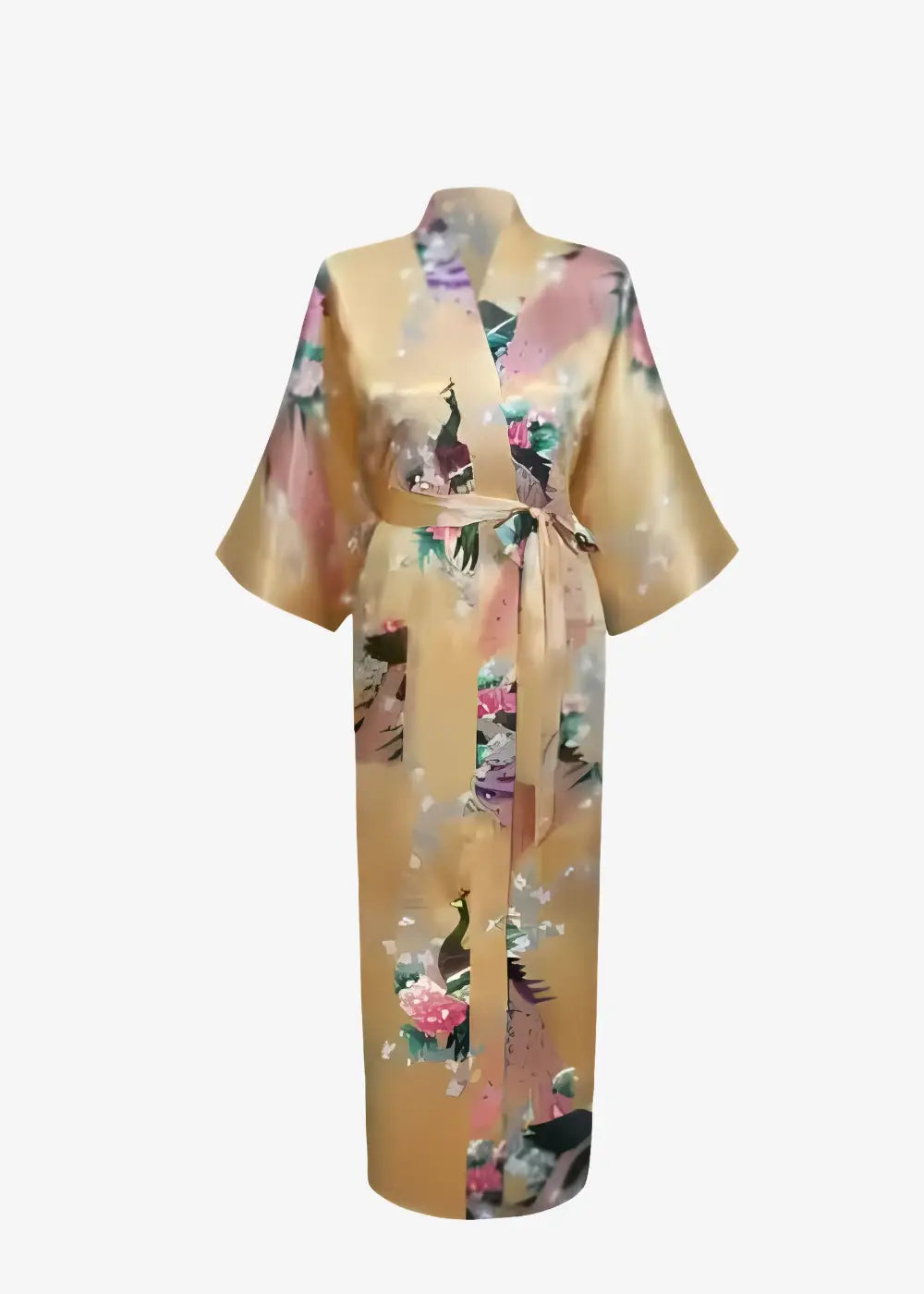 Peignoir Kimono Femme en Satin Jaune