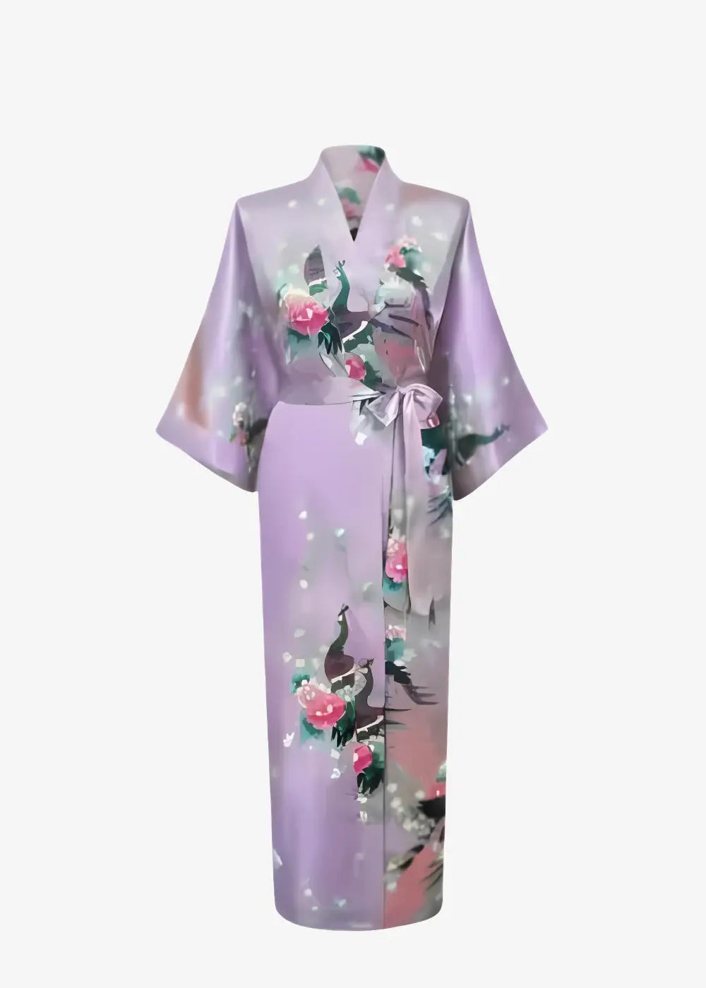 Peignoir Kimono Femme en Satin Lilas