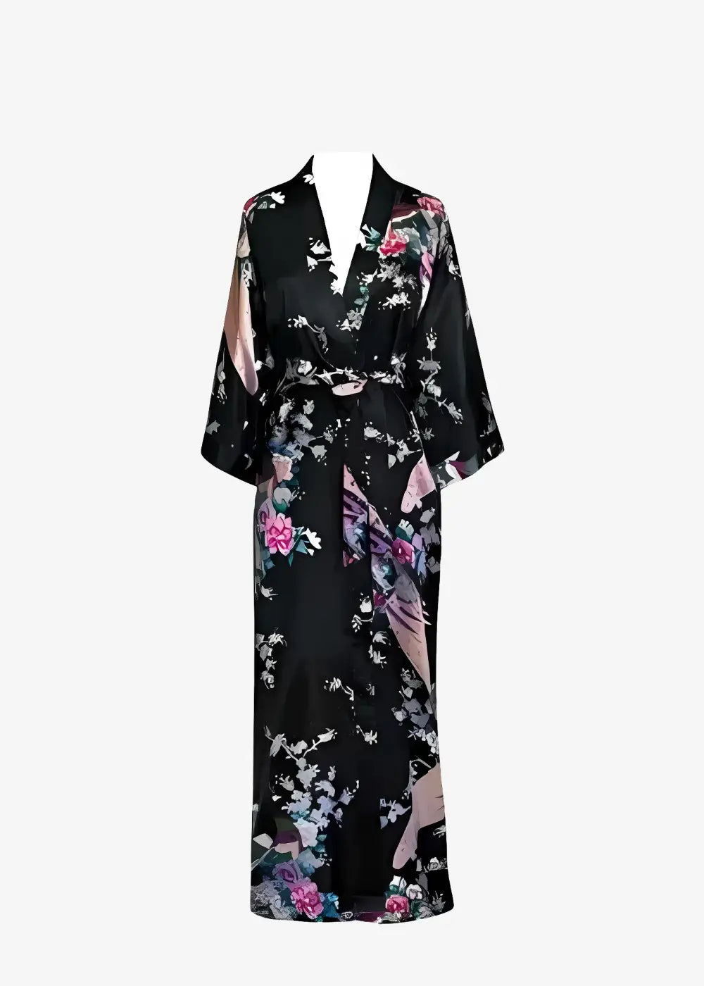 Peignoir Kimono Femme en Satin Noir