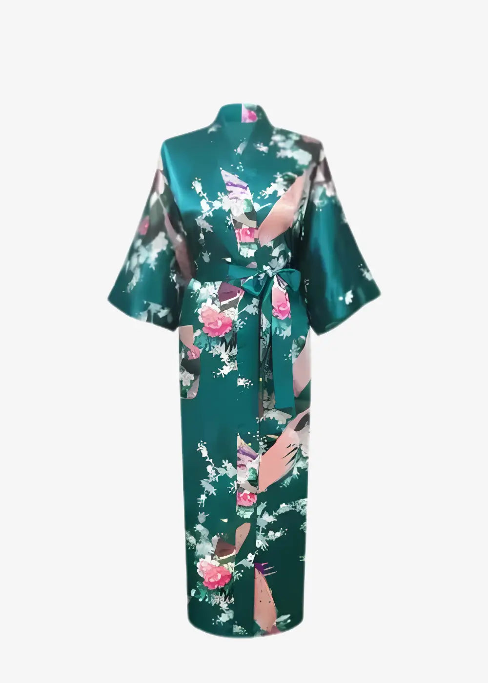 Peignoir Kimono Femme en Satin Vert Émeraude