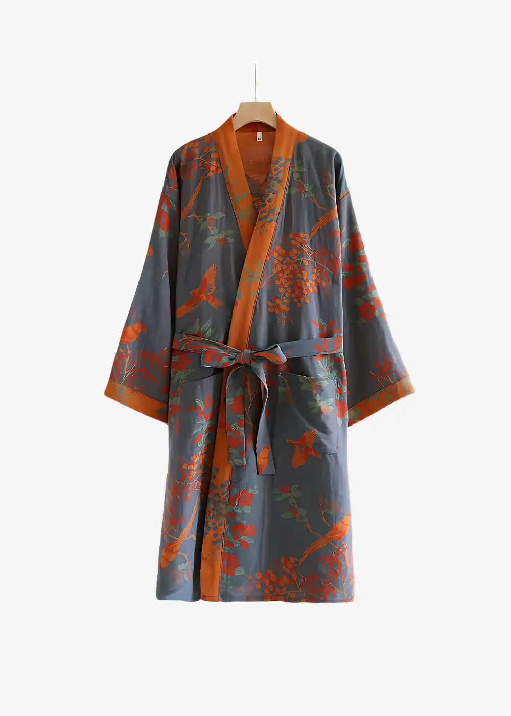 Accappatoio Kimono Lungo Donna In Raso Di Seta – Scollo A V, Stampa Floreale, Pigiama Da Casa Elegante (XL, Bianco)