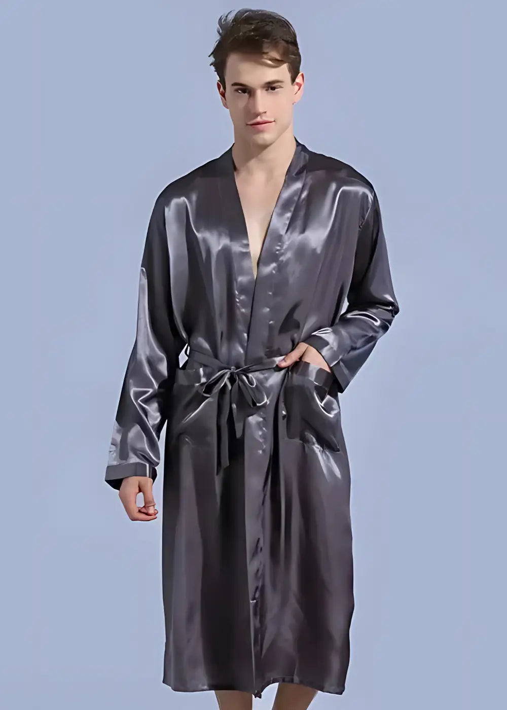 Peignoir Kimono Homme en Satin Gris