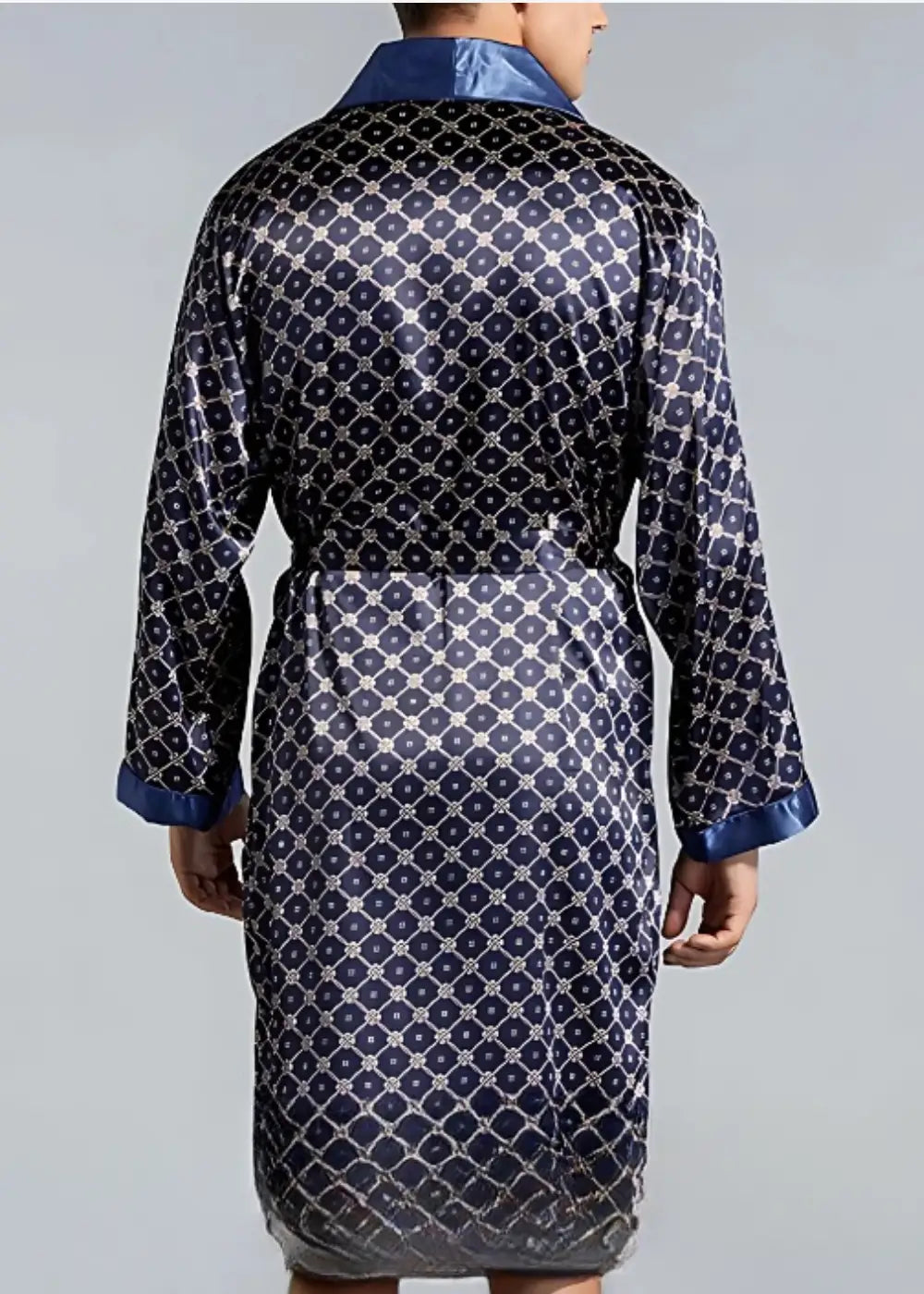 Peignoir Kimono Homme Imprimé Satiné Bleu