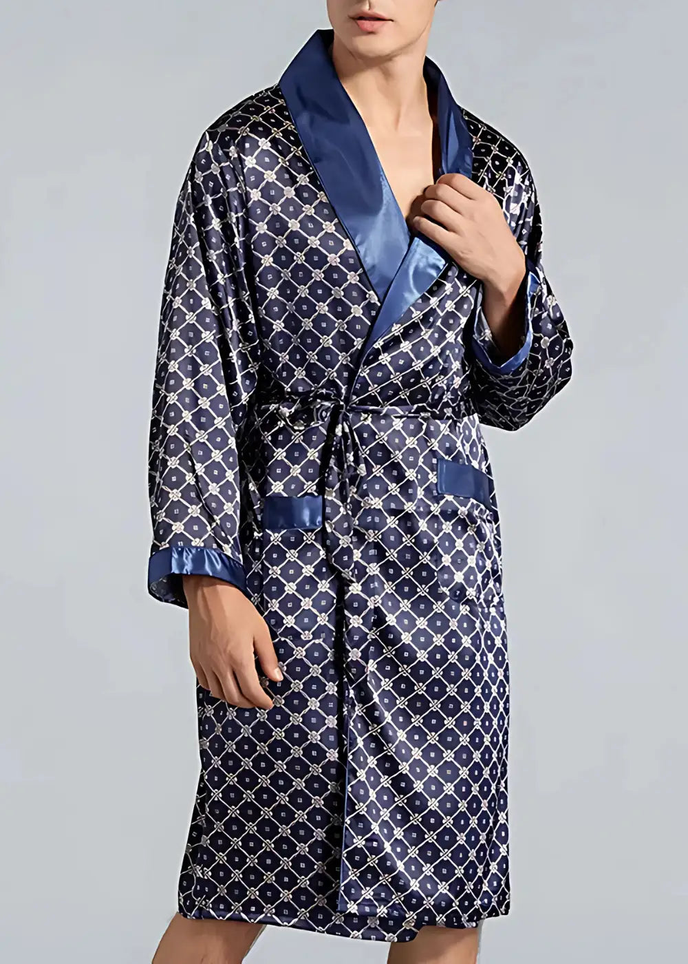 Peignoir Kimono Homme Imprimé Satiné Bleu