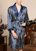 Peignoir Kimono Homme Satiné Bleu à Rayures
