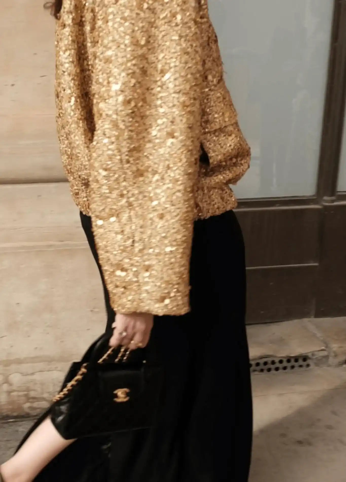 Veste Kimono Femme Doré à Paillettes