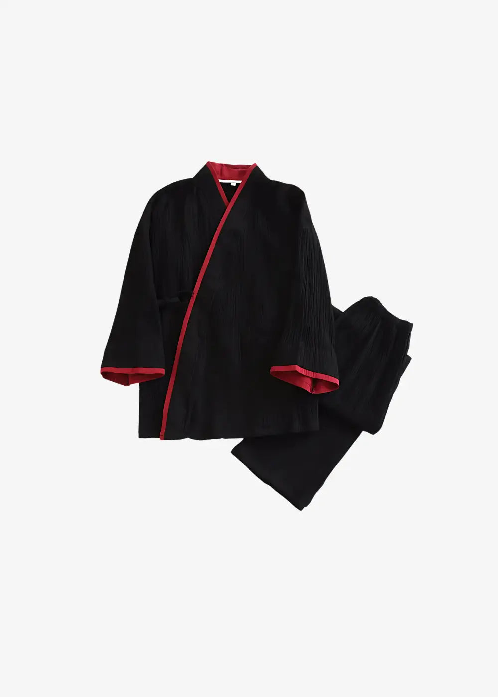 Pyjama Homme Style Kimono Noir Et Rouge