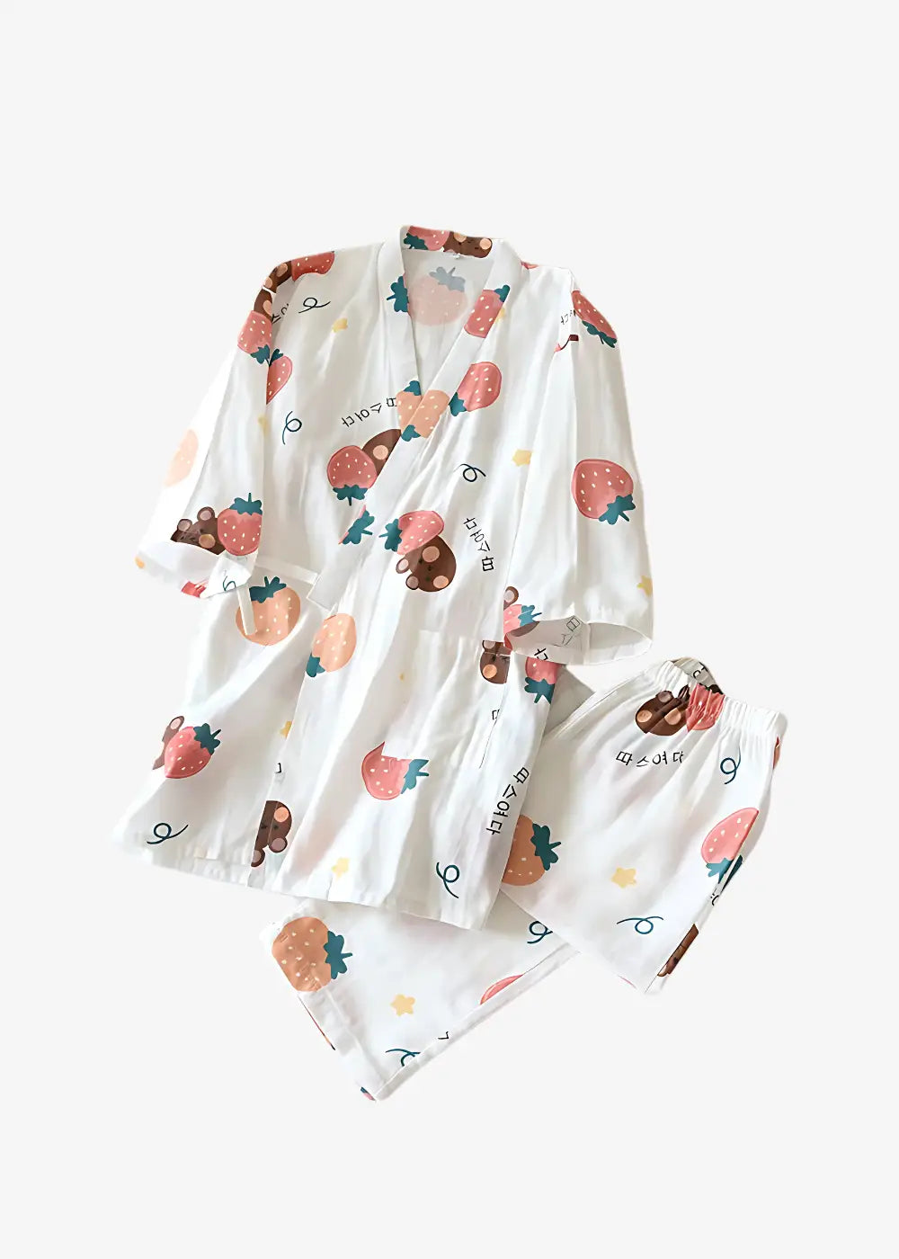 Pyjama Kimono Femme Blanc Motif Fraise