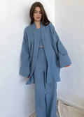 Pyjama Kimono Femme en Coton Bleu