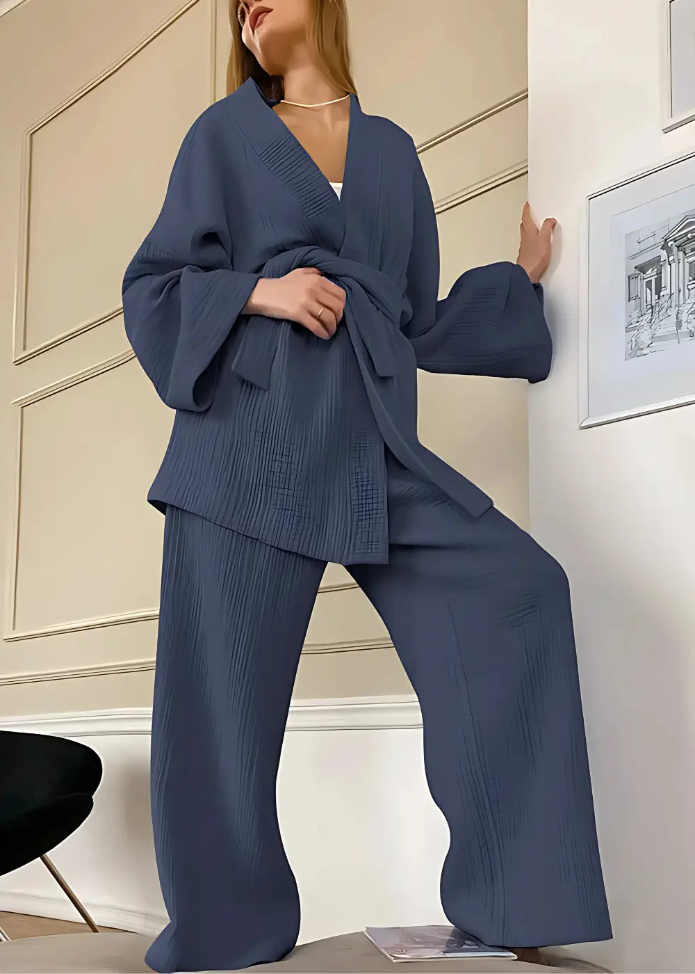 Pyjama Kimono Femme en Coton Gris