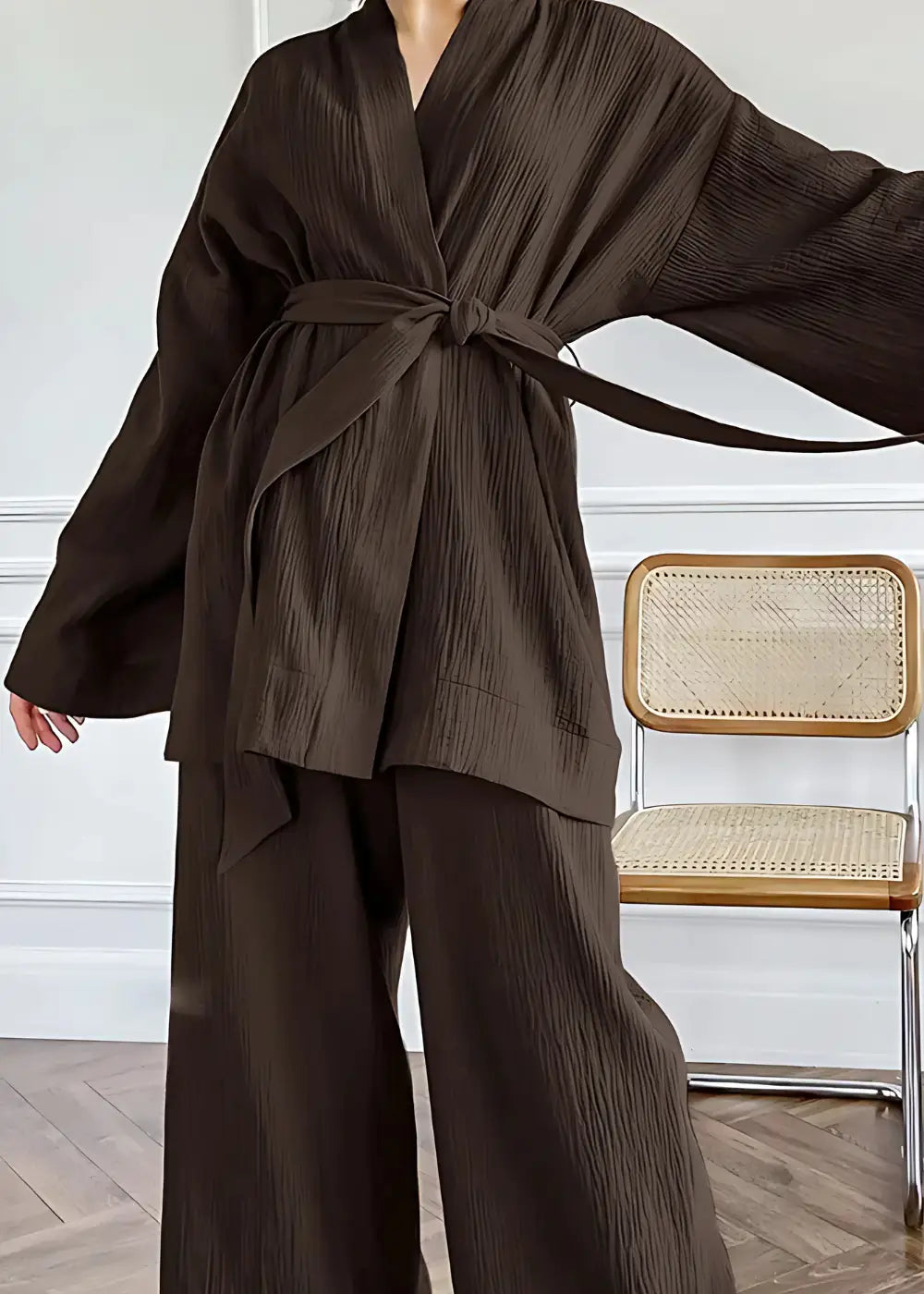 Pyjama Kimono Femme en Coton Marron