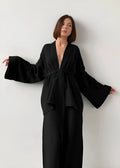Pyjama Kimono Femme en Coton Noir