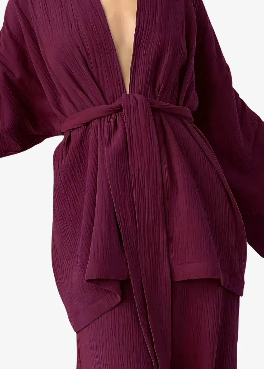 Pyjama Kimono Femme en Coton Rouge Vin