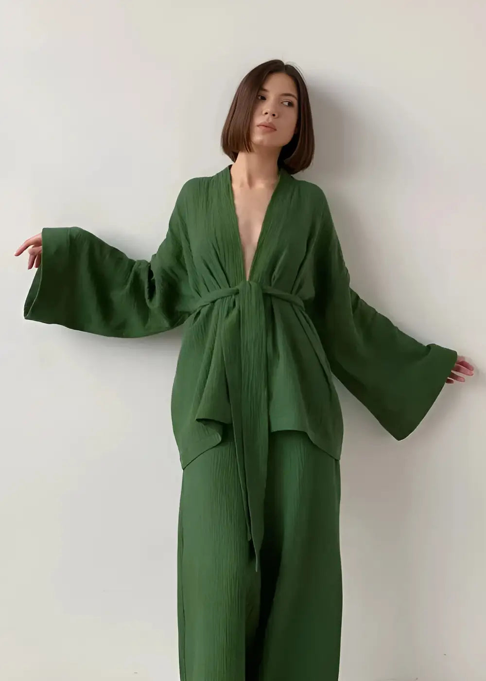 Pyjama Kimono Femme en Coton Vert