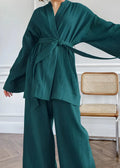 Pyjama Kimono Femme en Coton Vert Émeraude
