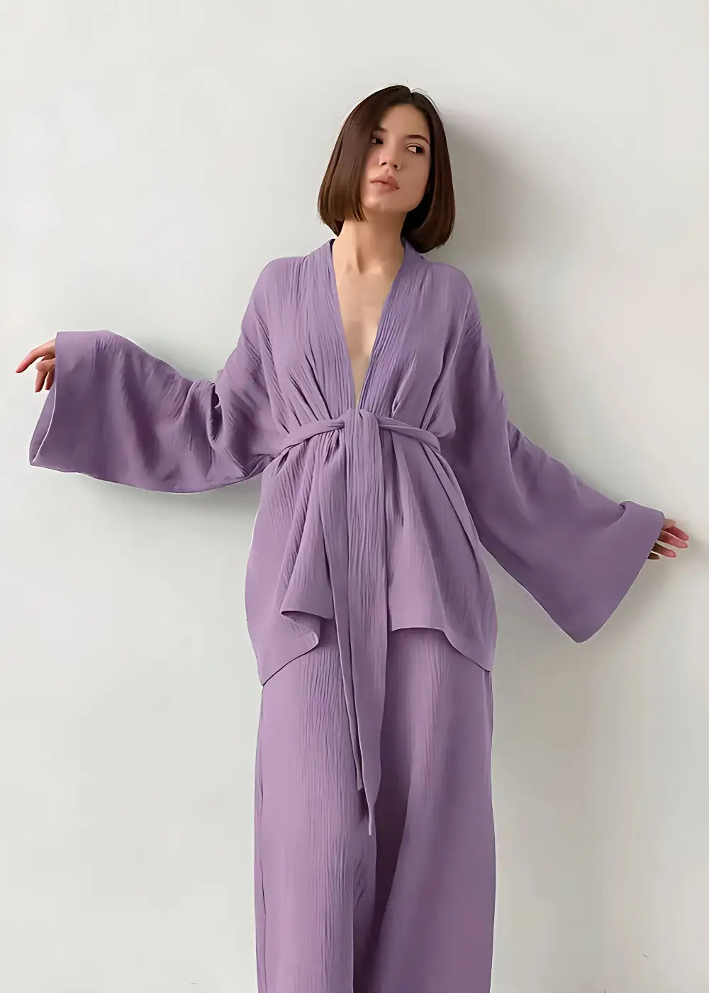 Pyjama Kimono Femme en Coton Violet