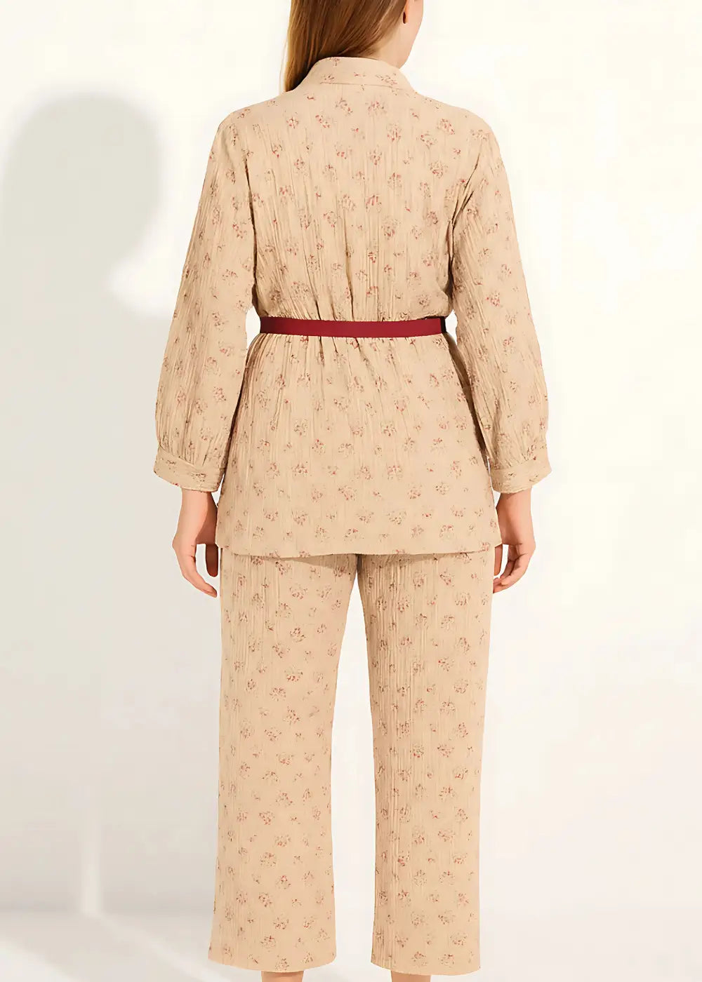 Pyjama Kimono Femme en Gaze De Coton Beige