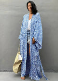 Robe Kimono à Imprimé Léopard Bleu
