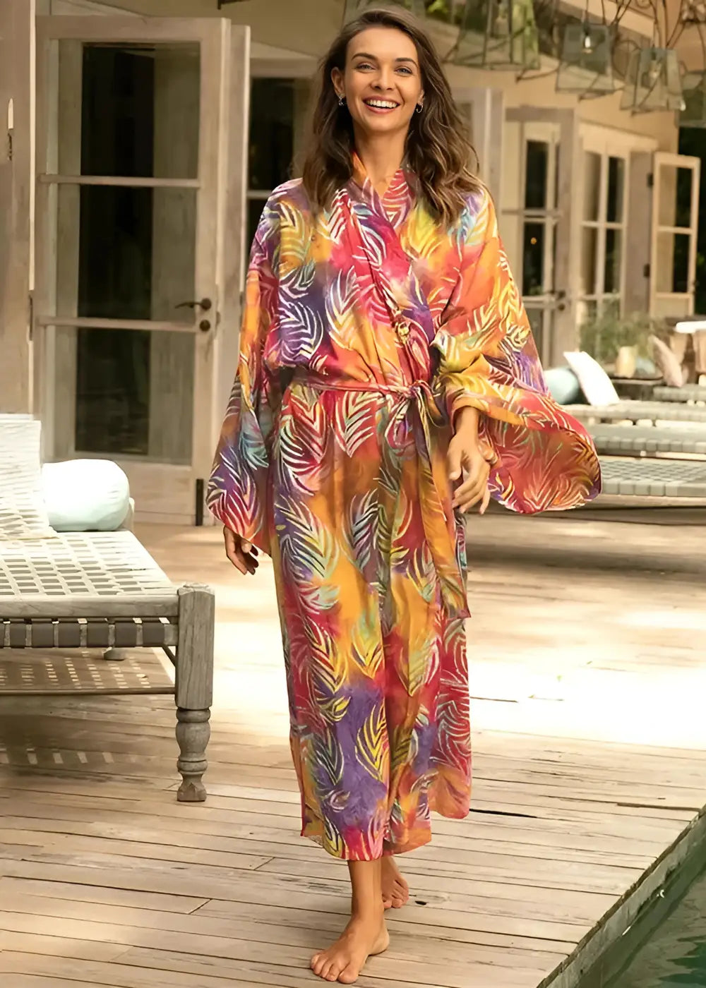 Robe Kimono à Imprimée Tropical