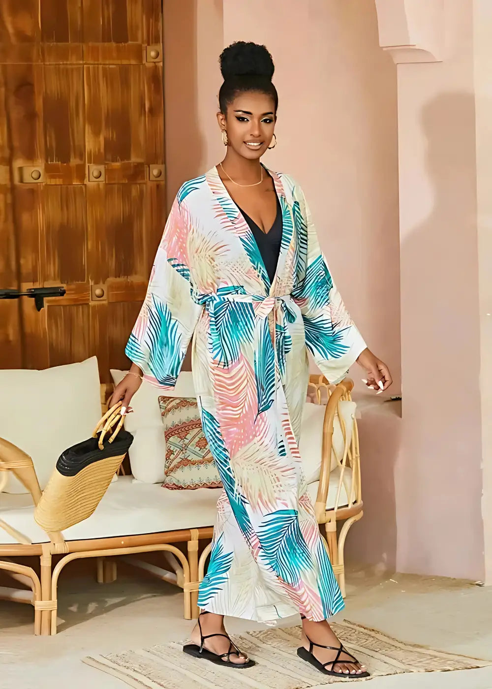 Robe Kimono Feuilles de Palmier