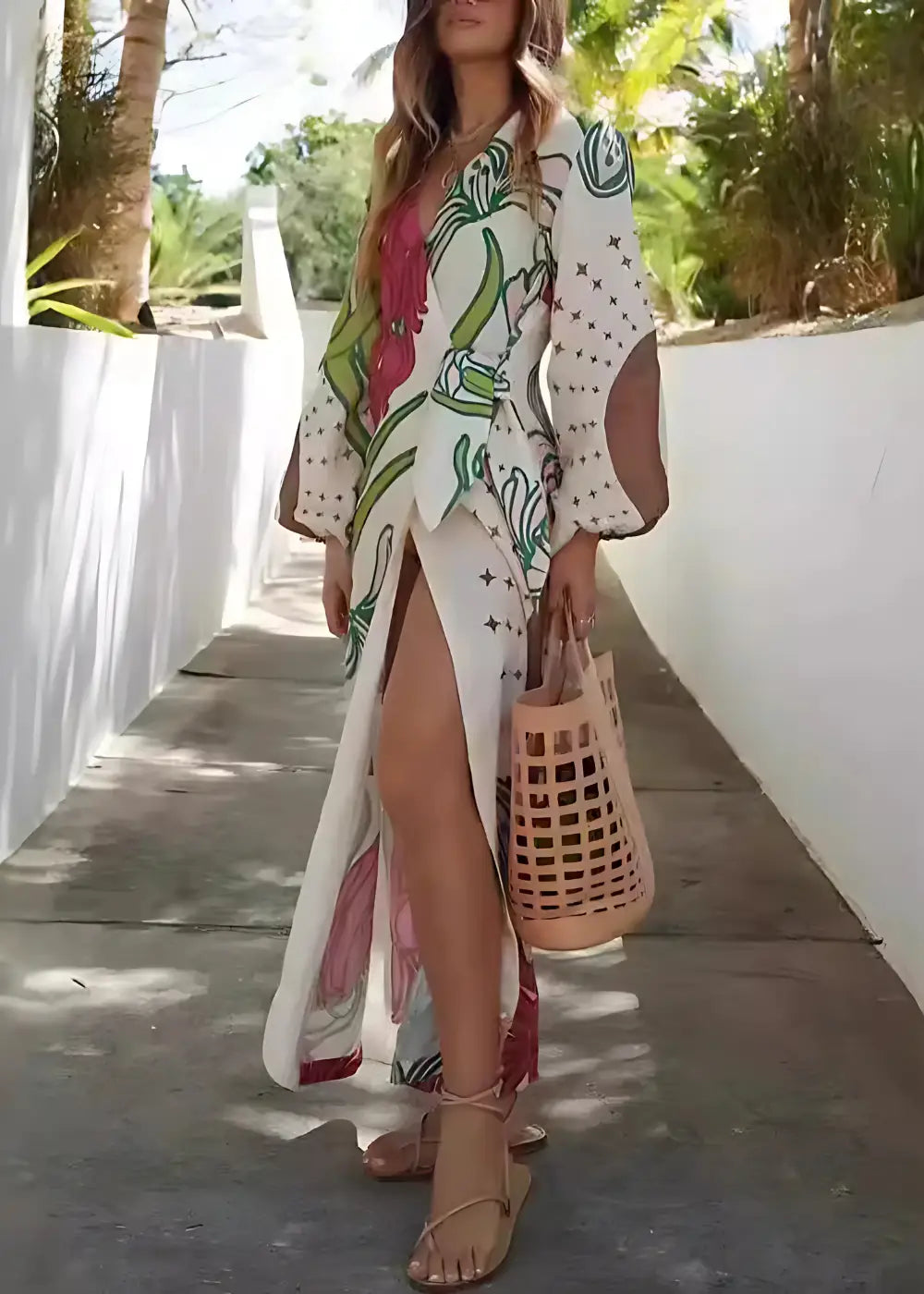 Robe Kimono Floral Exotique Blanche