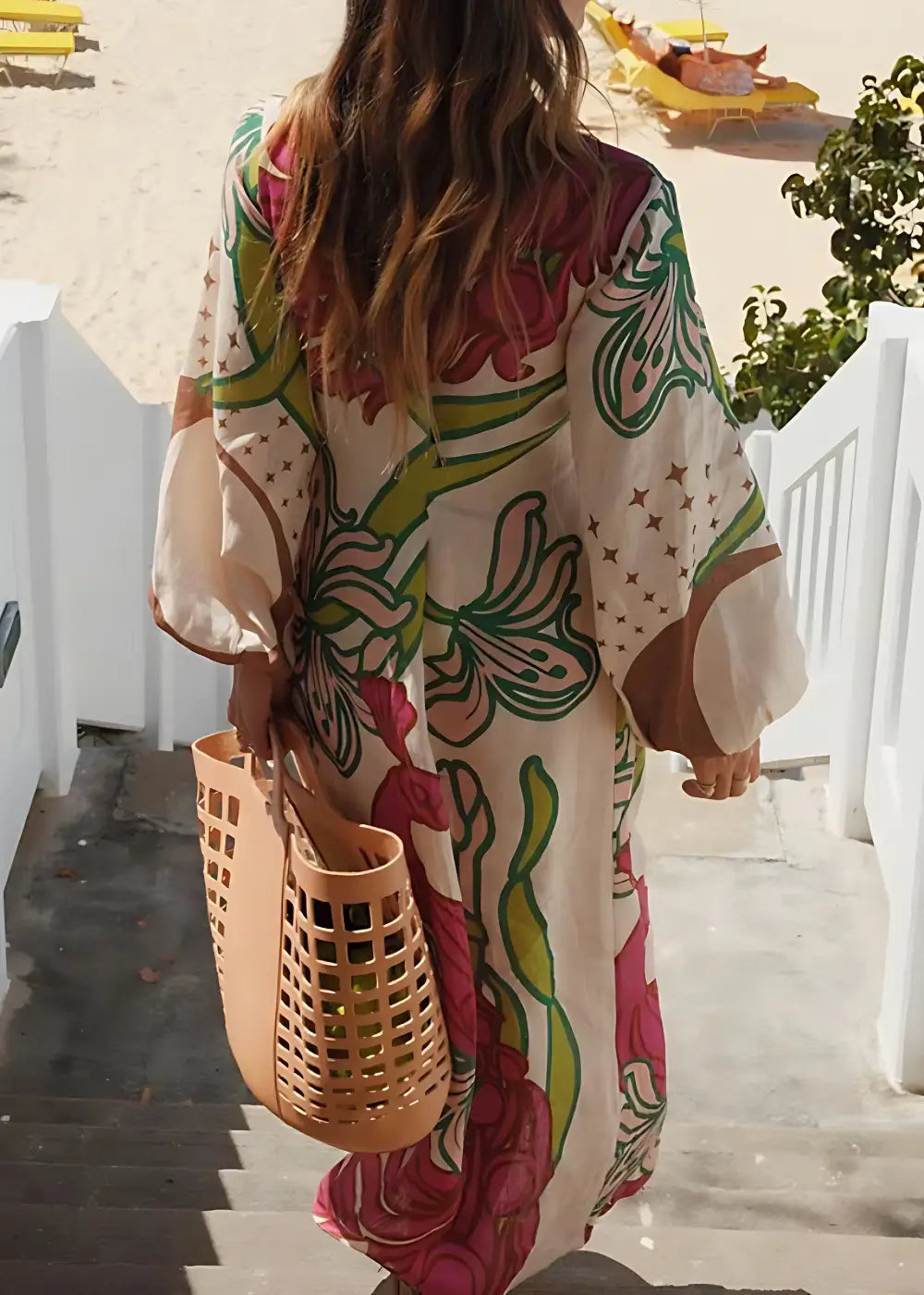 Robe Kimono Floral Exotique Blanche