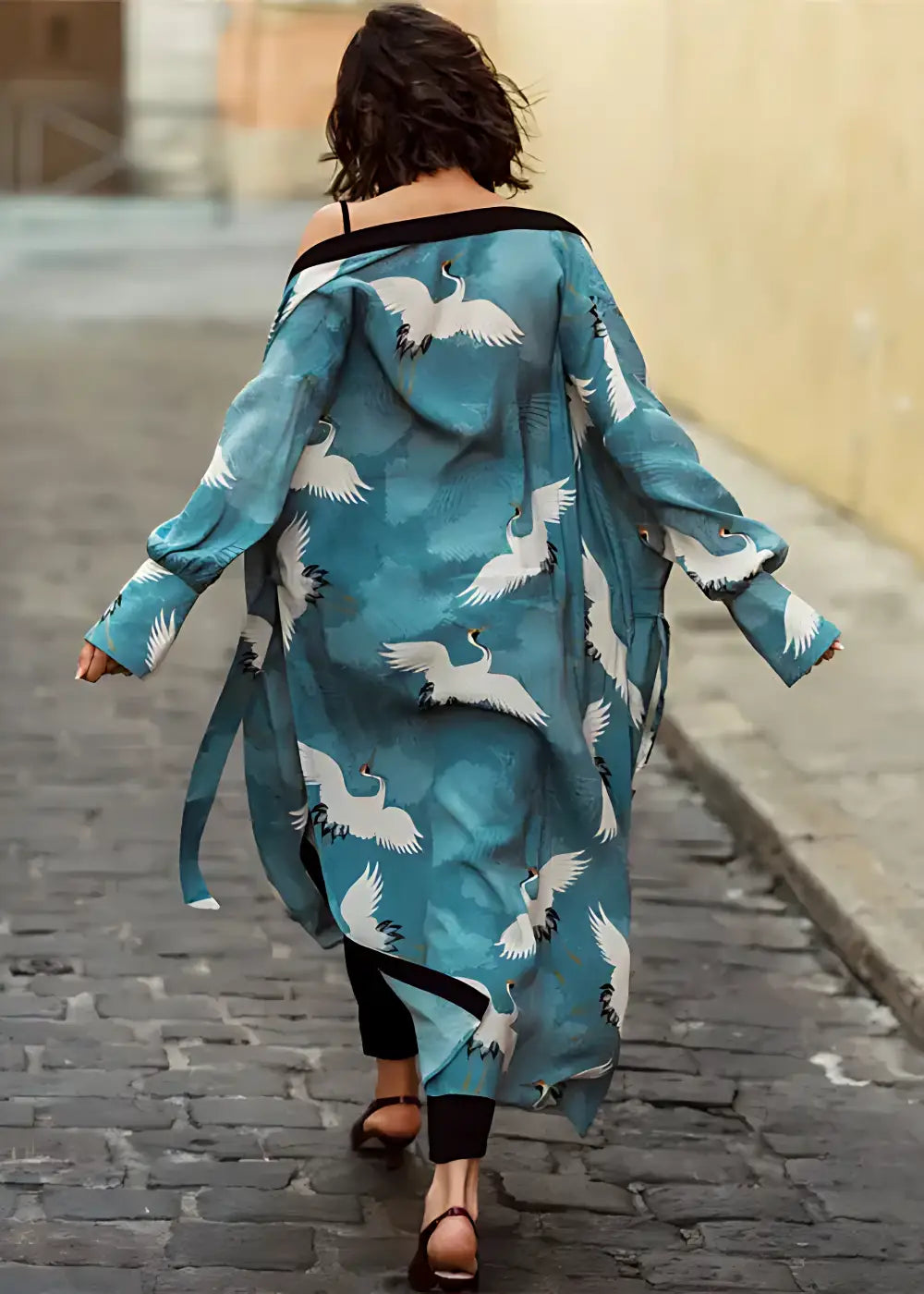 Robe Kimono Motif Grues