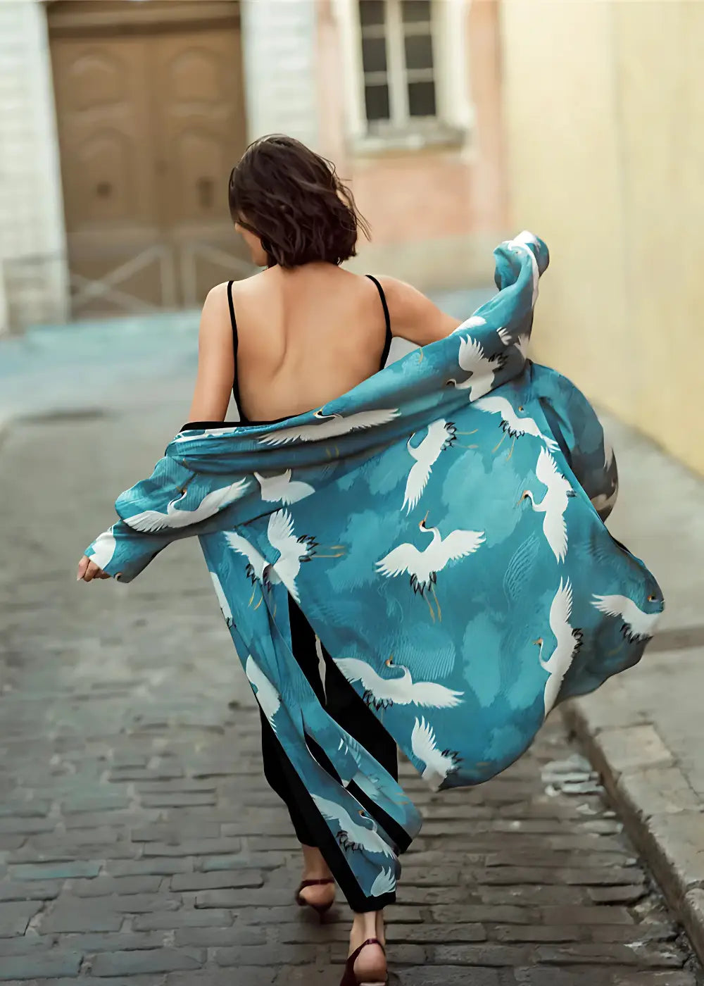 Robe Kimono Motif Grues