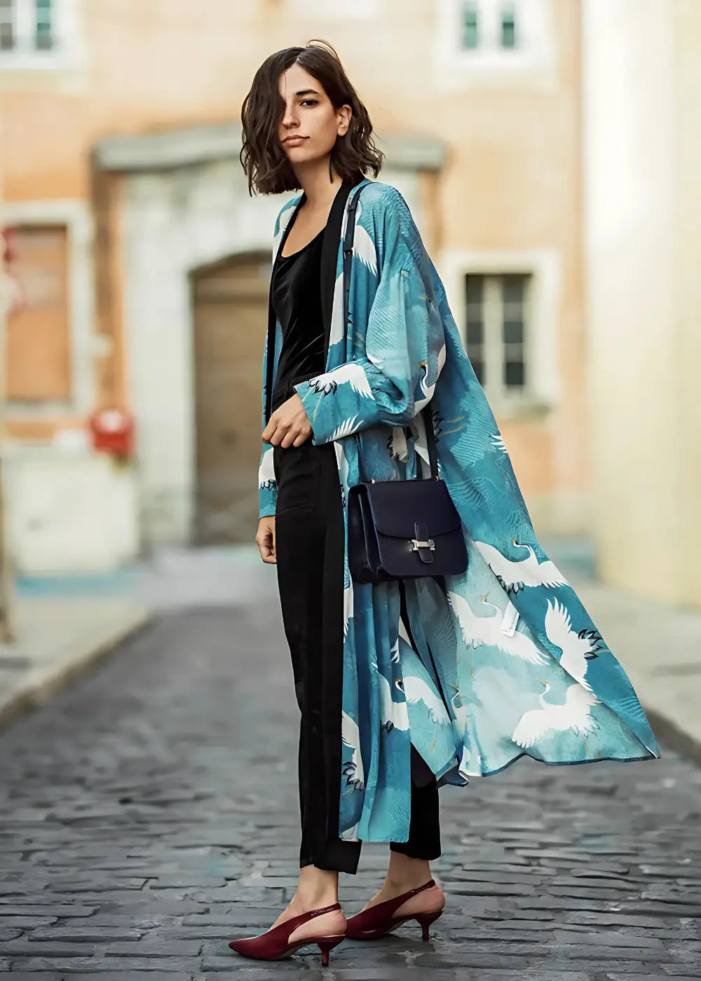 Robe Kimono Motif Grues