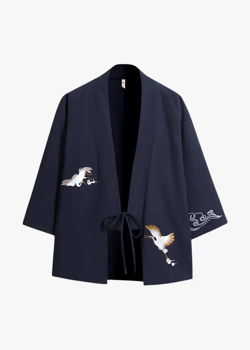 Veste Kimono Bleu Marine Lin Grues Japonaise