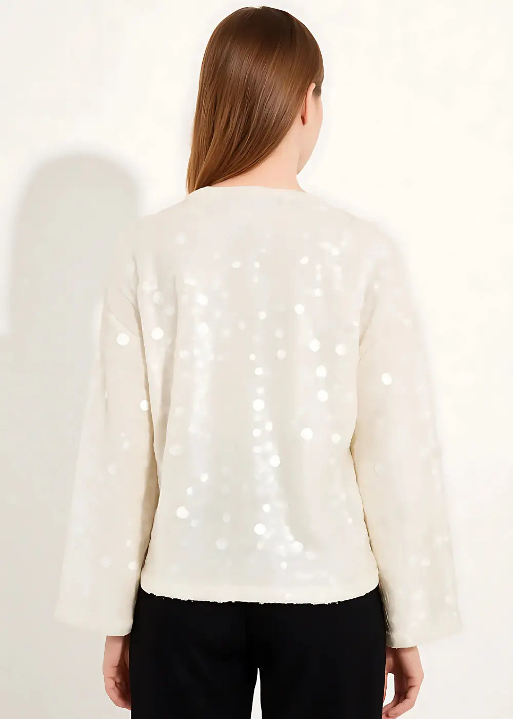 Veste Kimono Cache-Cœur à Paillettes Blanc