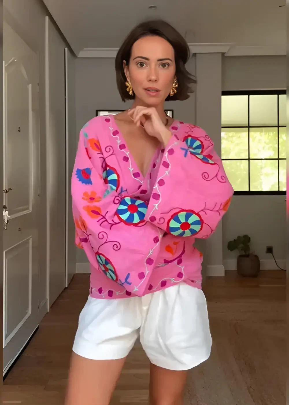 Veste Kimono Femme Rose Floral