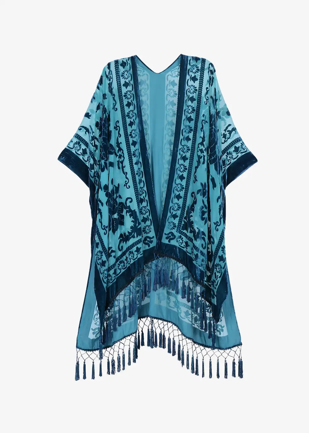 Veste Kimono Florale Noire Et Bleue