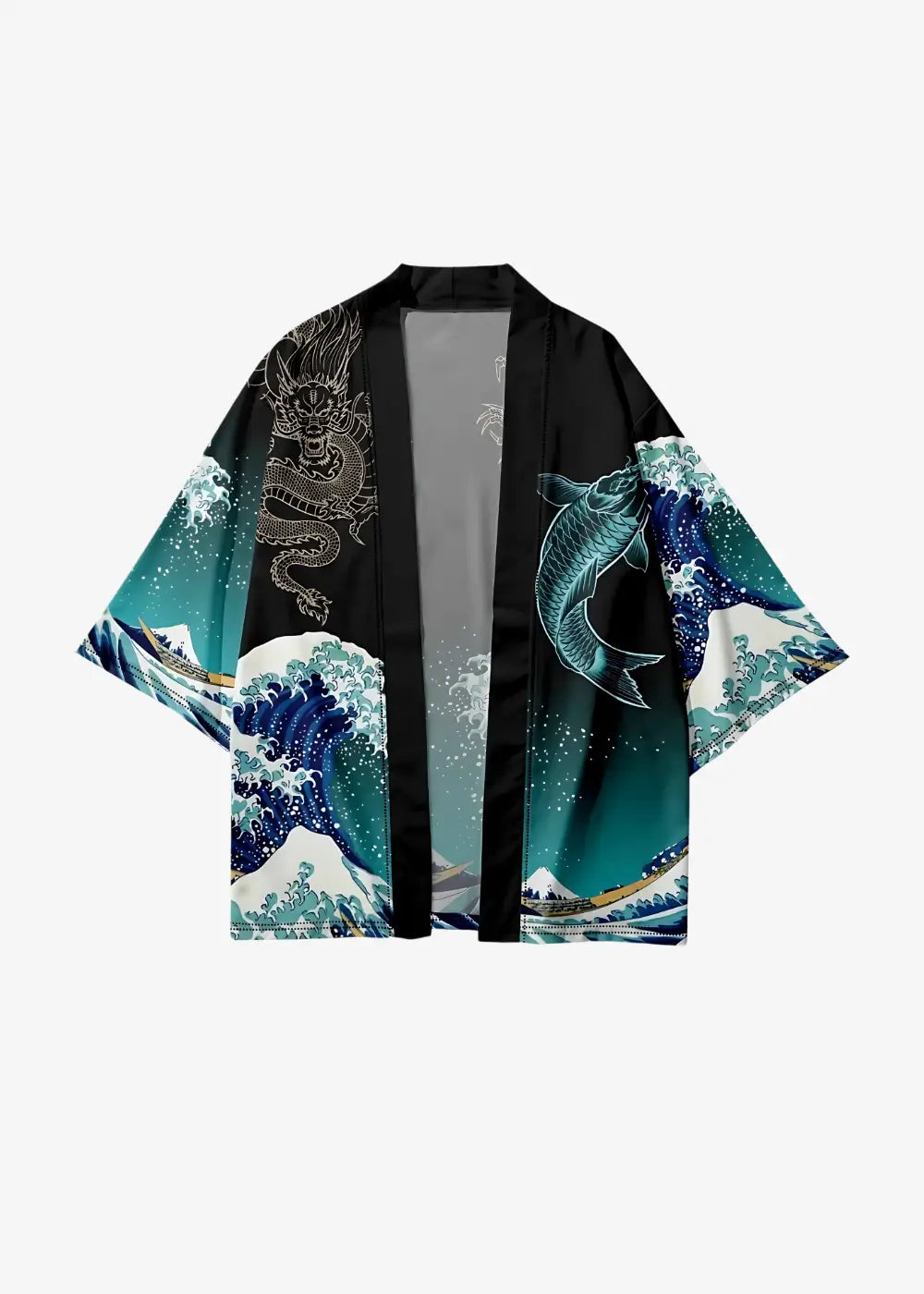 Veste kimono imprimée mer agitée